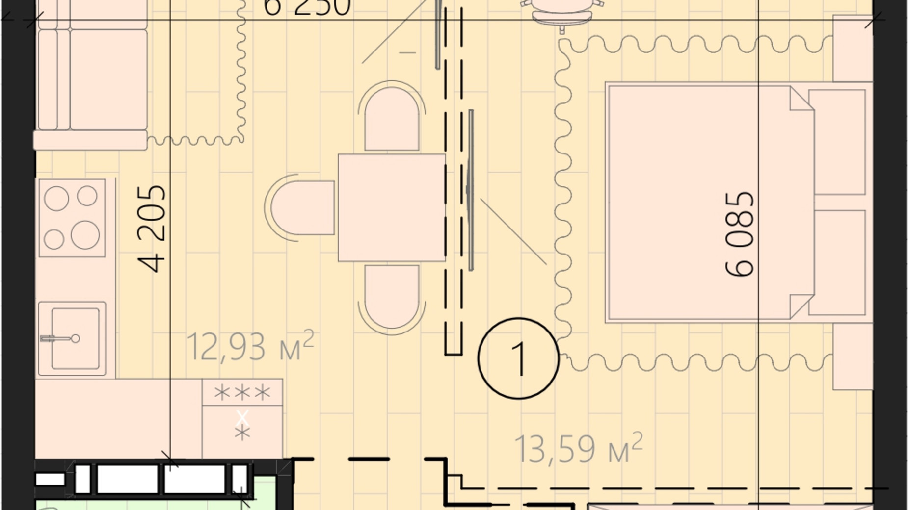 Планировка 1-комнатной квартиры в ЖК Урбаніст 42.71 м², фото 335110
