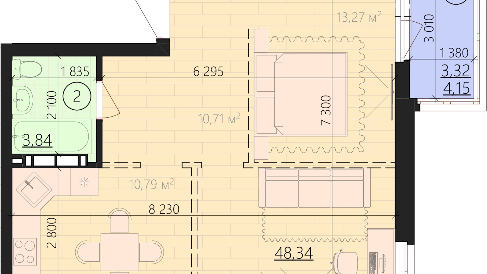 Планировка 1-комнатной квартиры в ЖК Урбаніст 55.5 м², фото 335113