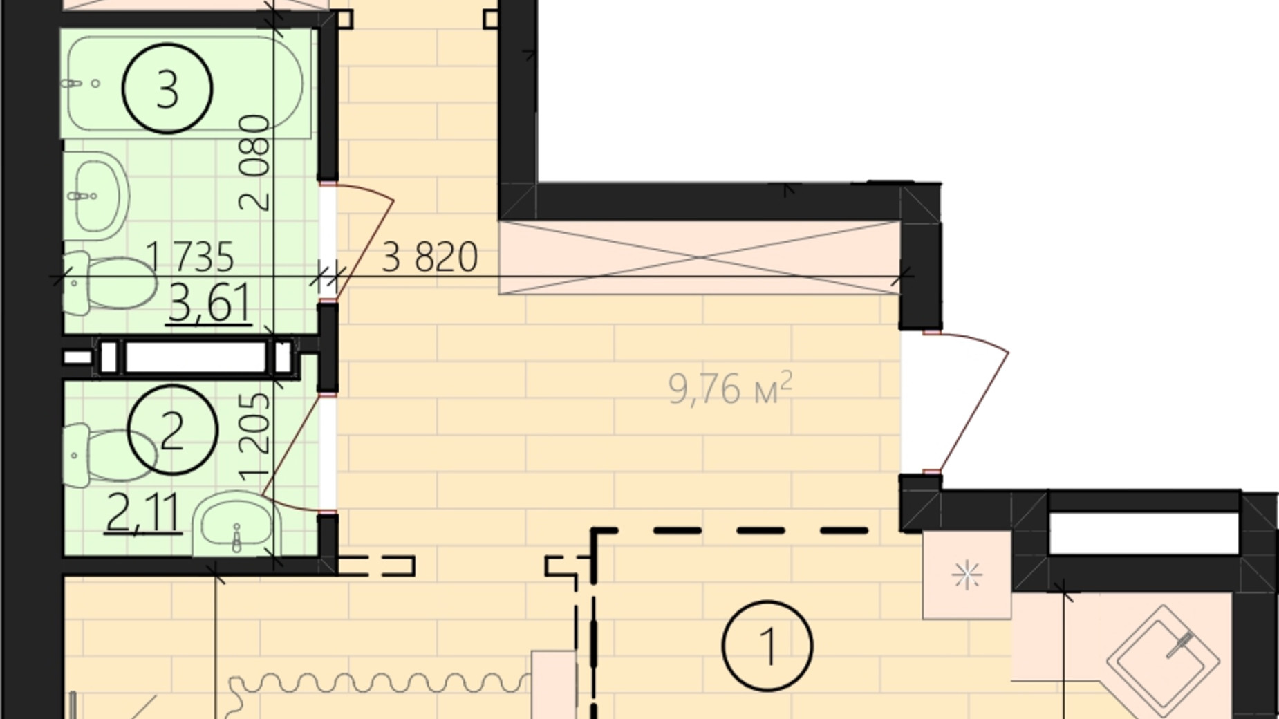 Планировка 2-комнатной квартиры в ЖК Урбаніст 72.18 м², фото 335115