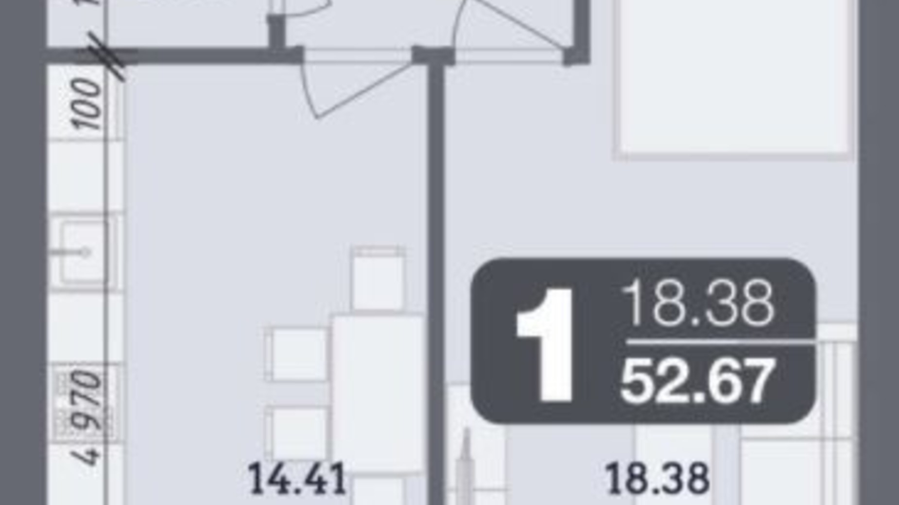 Планировка 1-комнатной квартиры в ЖК Стандарт 52.67 м², фото 335127