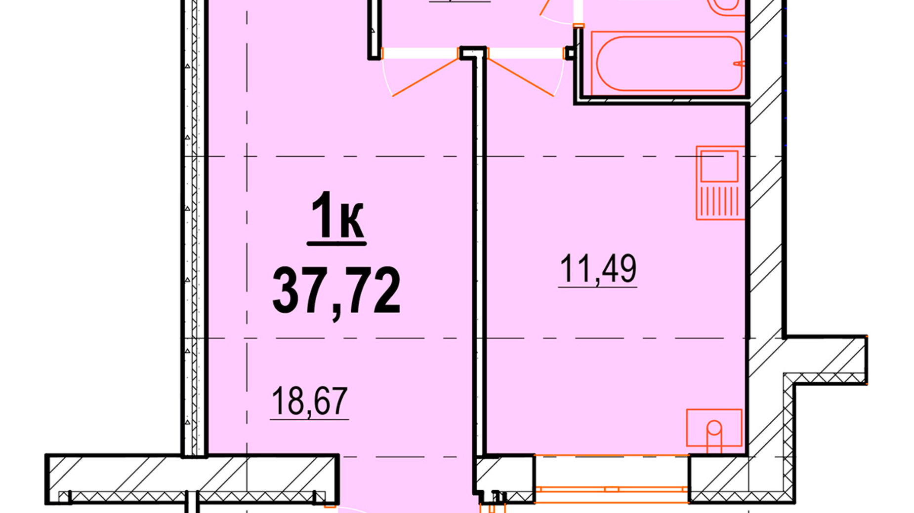 Планування 1-кімнатної квартири в ЖК Перлина Поділля 37.72 м², фото 335272