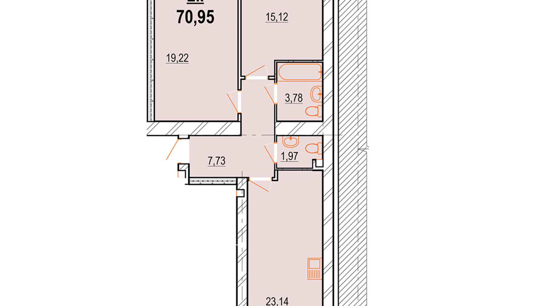 Планировка 2-комнатной квартиры в ЖК Жемчужина Подолья 70.95 м², фото 335281