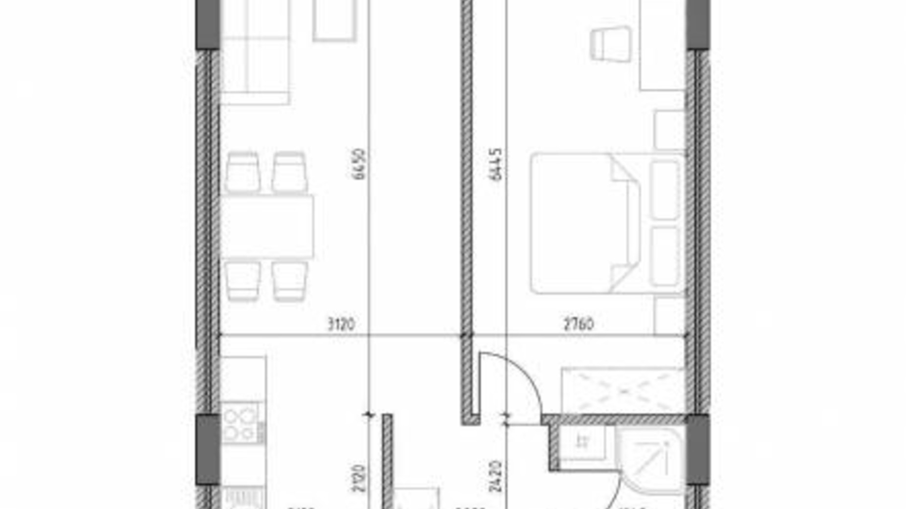 Планировка 1-комнатной квартиры в ЖК Голоські кручі 51.25 м², фото 335303