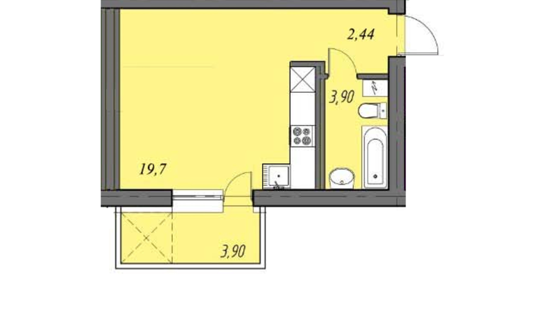 Планування смарт квартири в ЖК Сонячний 29.94 м², фото 335595