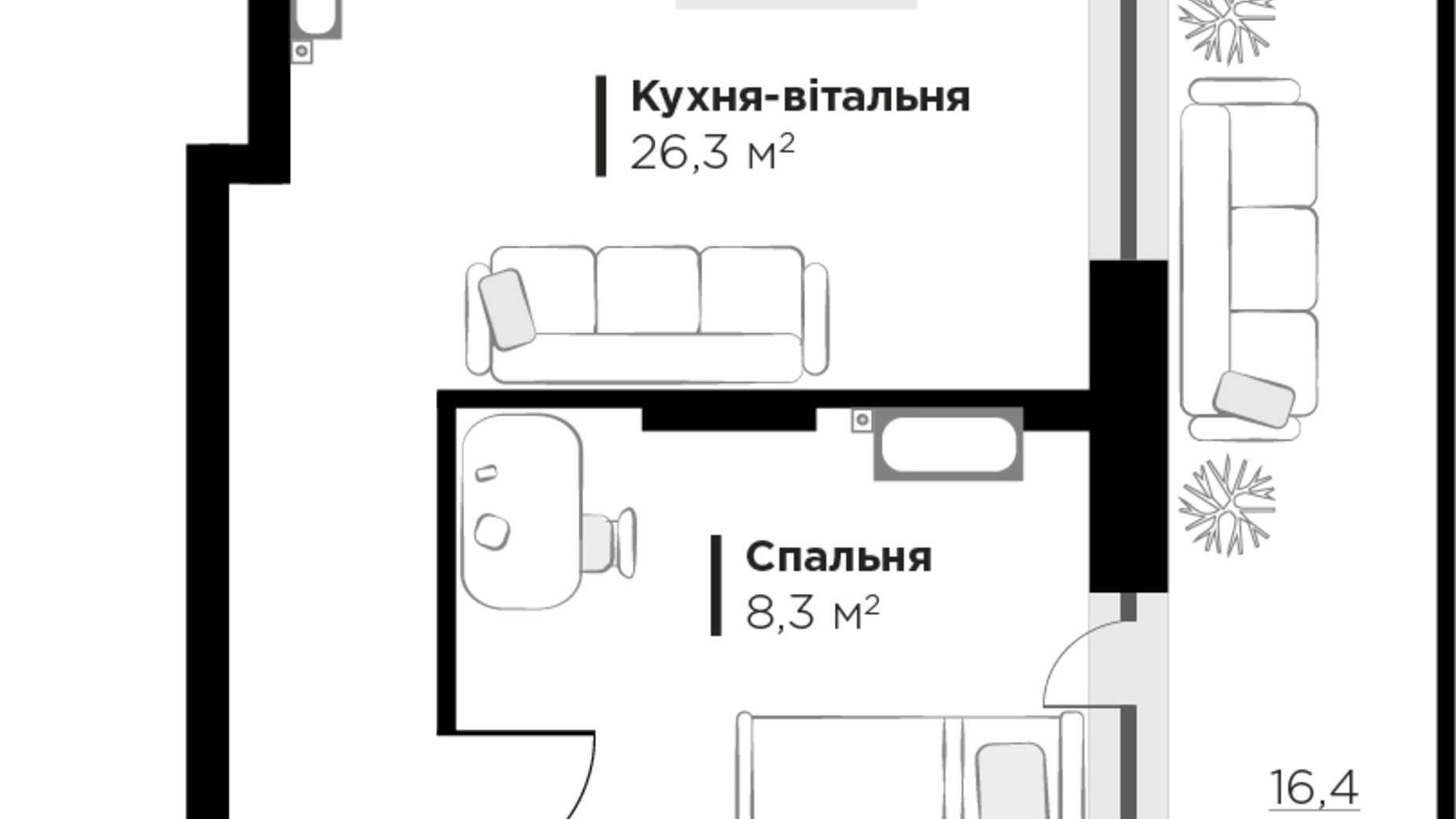 Планировка 2-комнатной квартиры в ЖК SILENT PARK 59.3 м², фото 336185