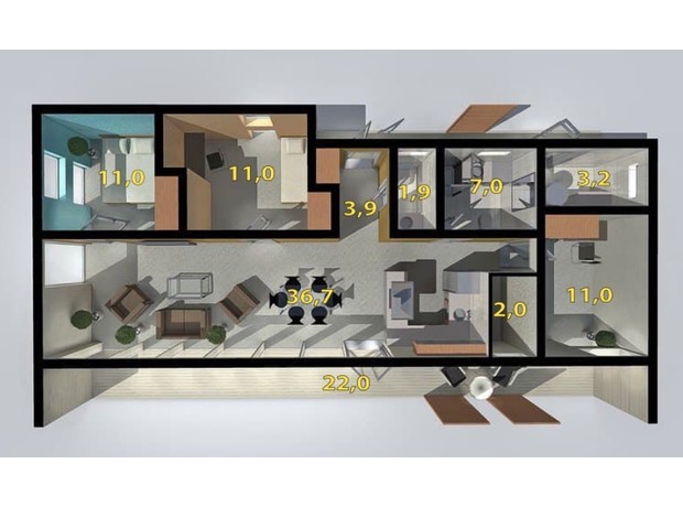 КГ Хорошие Соседи: планировка 3-комнатной квартиры 90.5 м²