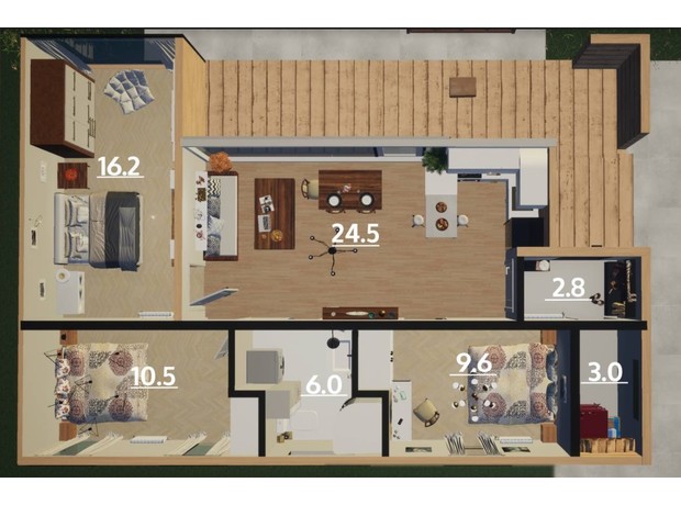 КГ Хорошие Соседи: планировка 3-комнатной квартиры 72.6 м²