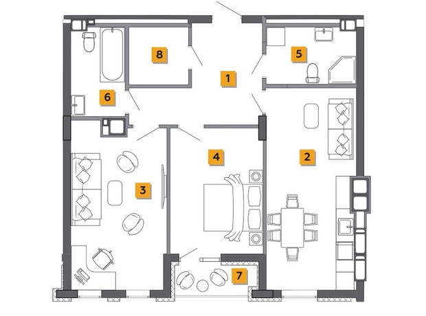 ЖК Basa City: планировка 2-комнатной квартиры 76.4 м²