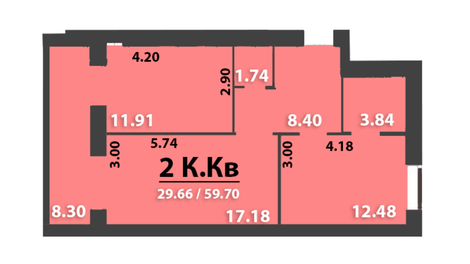 Планировка 2-комнатной квартиры в ЖК Park Residence 59.7 м², фото 337032