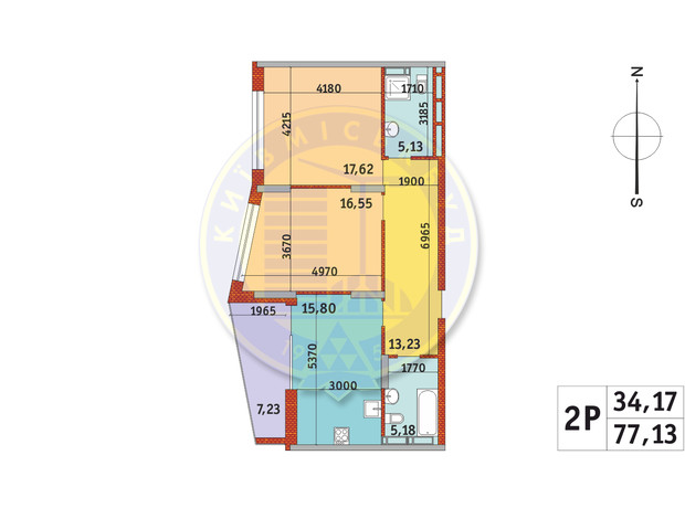 ЖК Італійський квартал-2: планування 2-кімнатної квартири 77.13 м²