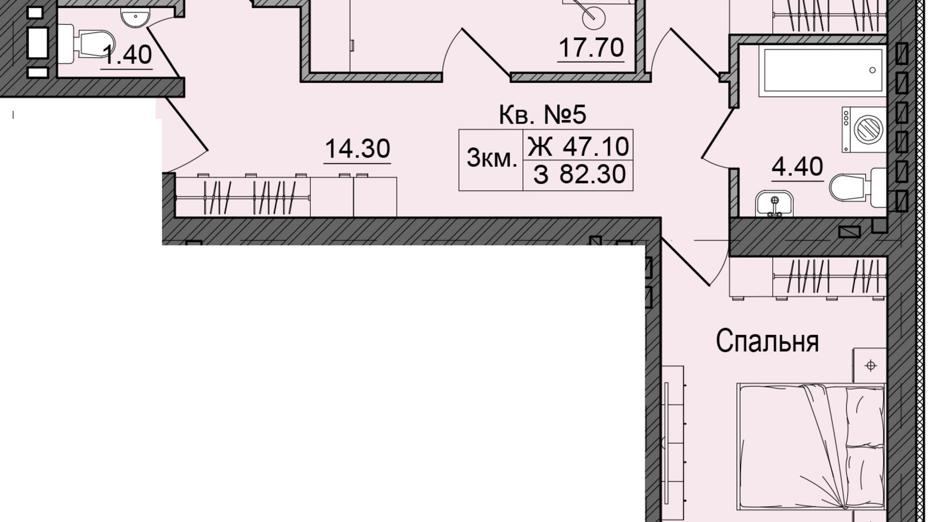 Планировка 3-комнатной квартиры в ЖК Акварели Проспекта 82.3 м², фото 337088