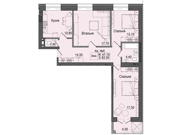 ЖК Акварели Проспекта: планировка 3-комнатной квартиры 82.3 м²