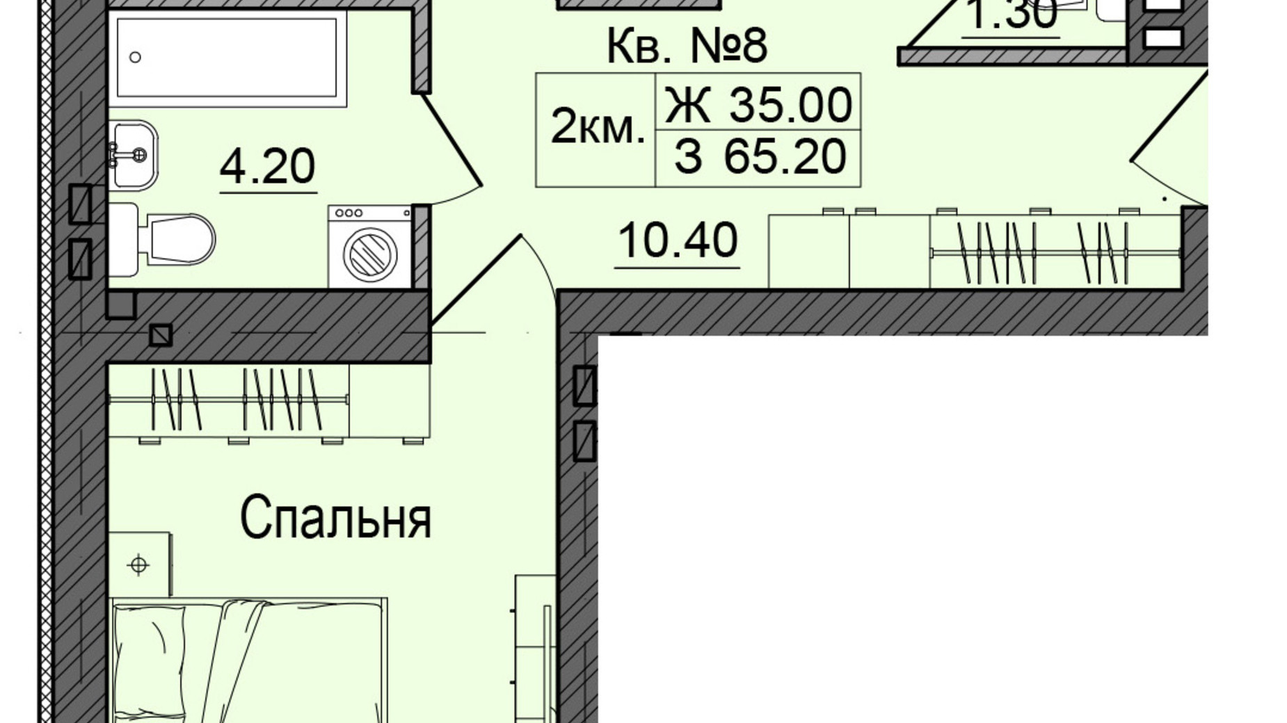 Планування 2-кімнатної квартири в ЖК Акварелі Проспекту 65.2 м², фото 337089