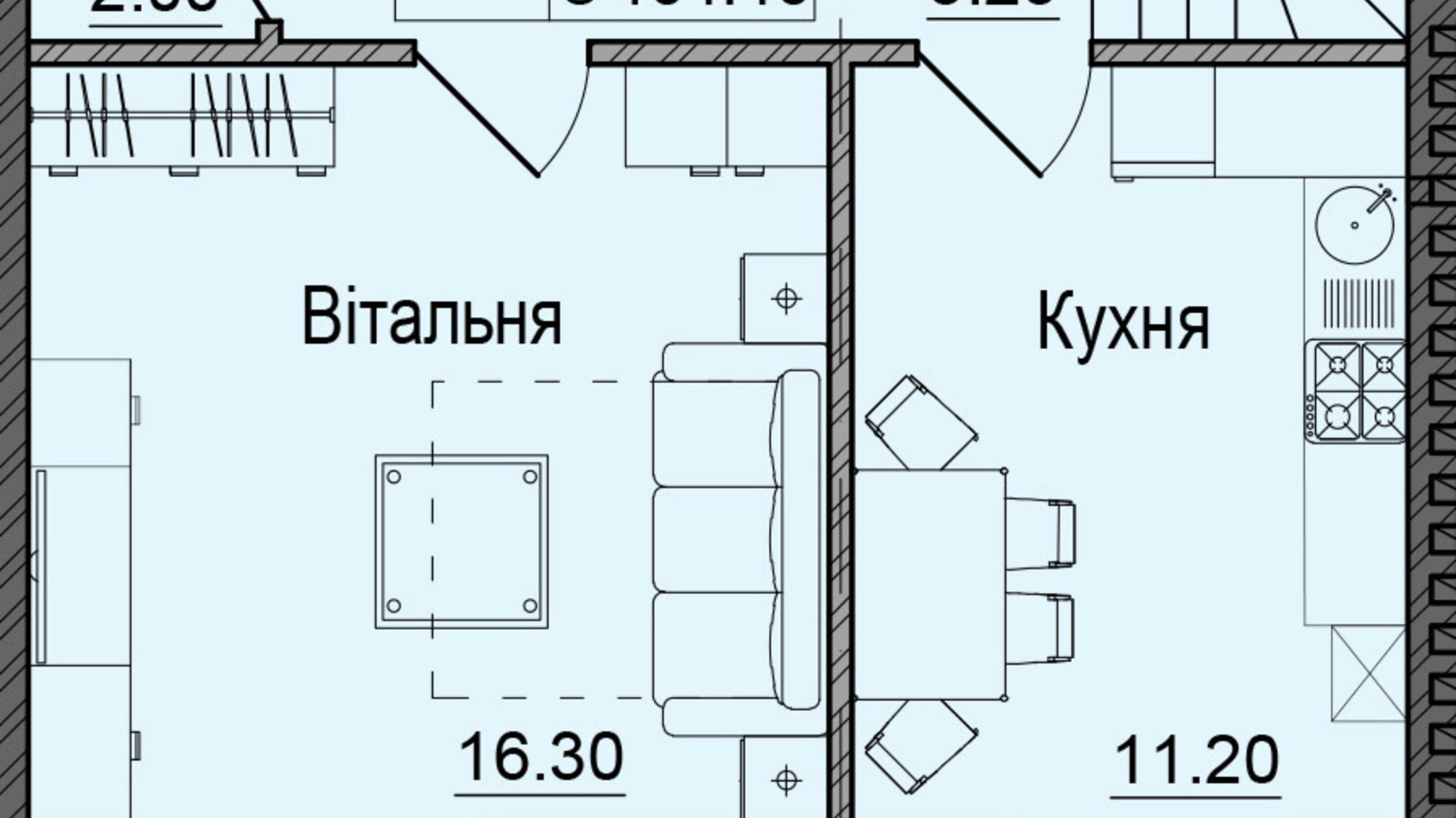 Планировка много­уровневой квартиры в ЖК Акварели Проспекта 104.4 м², фото 337096