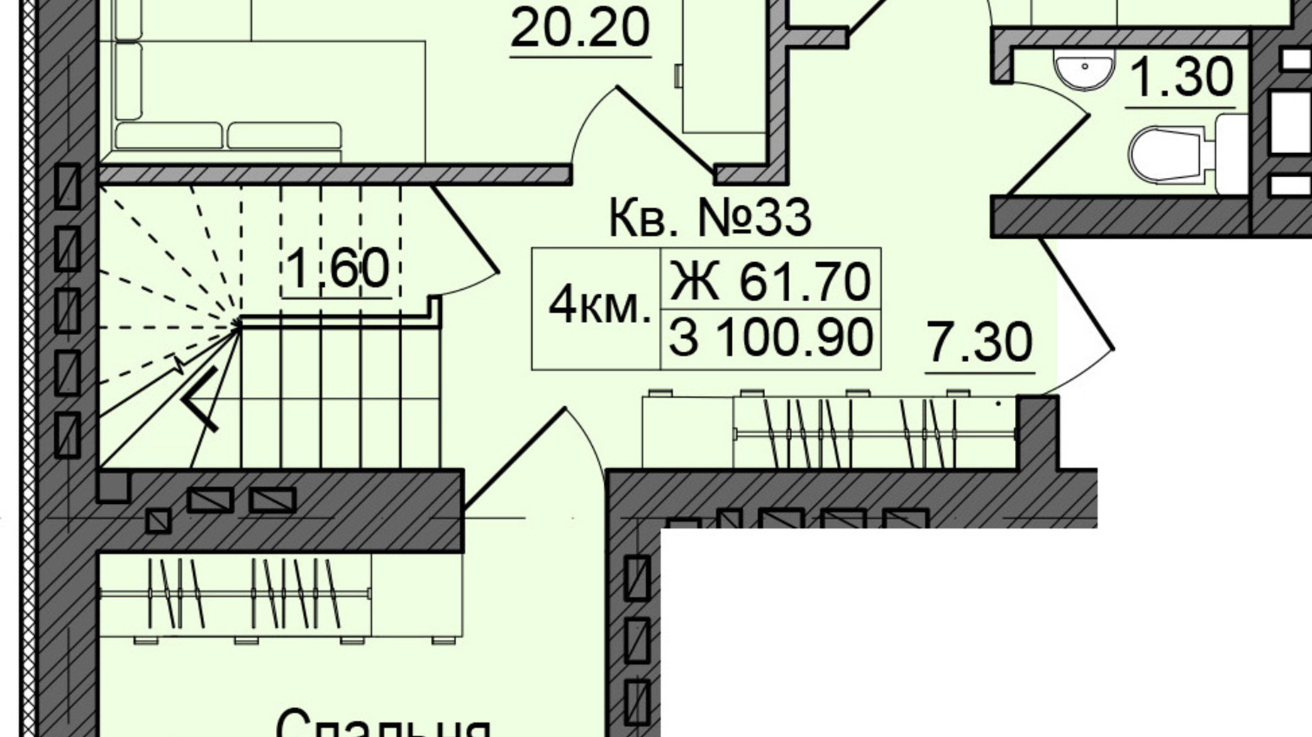 Планування багато­рівневої квартири в ЖК Акварелі Проспекту 100.9 м², фото 337098