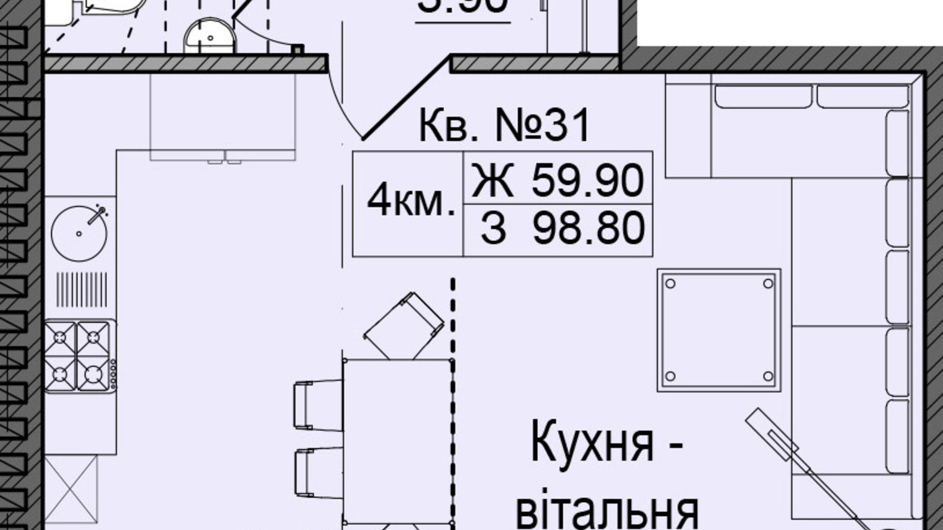 Планування багато­рівневої квартири в ЖК Акварелі Проспекту 98.8 м², фото 337104