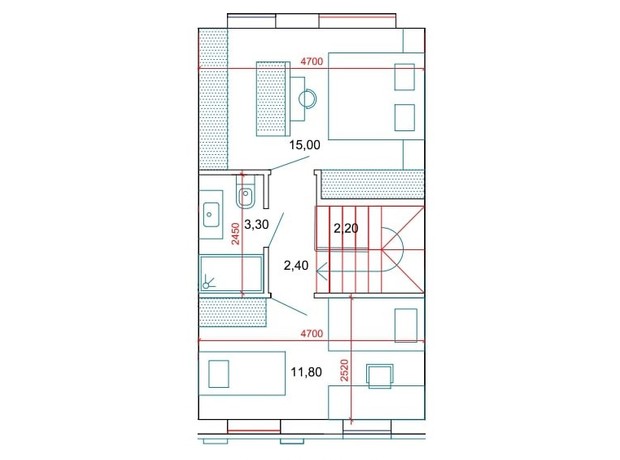 Таунхаус Дублін: планування 2-кімнатної квартири 70 м²