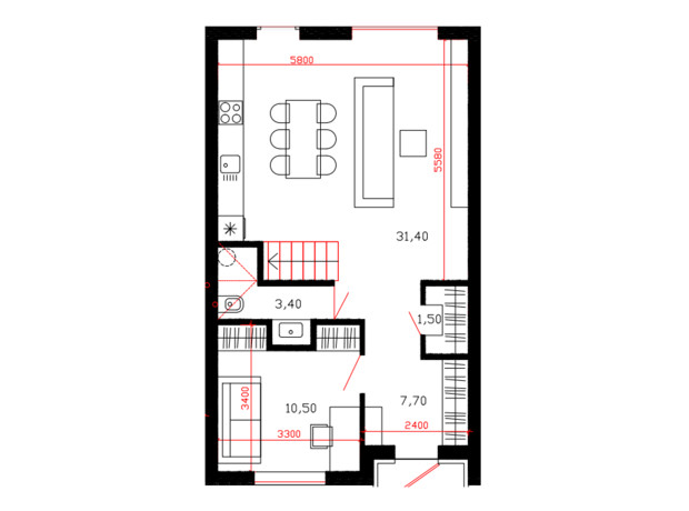 Таунхаус Дублин: планировка 4-комнатной квартиры 108.5 м²