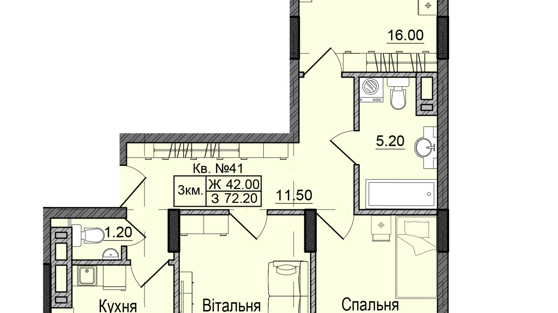 Планировка 3-комнатной квартиры в ЖК Акварели Проспекта 72.2 м², фото 337240