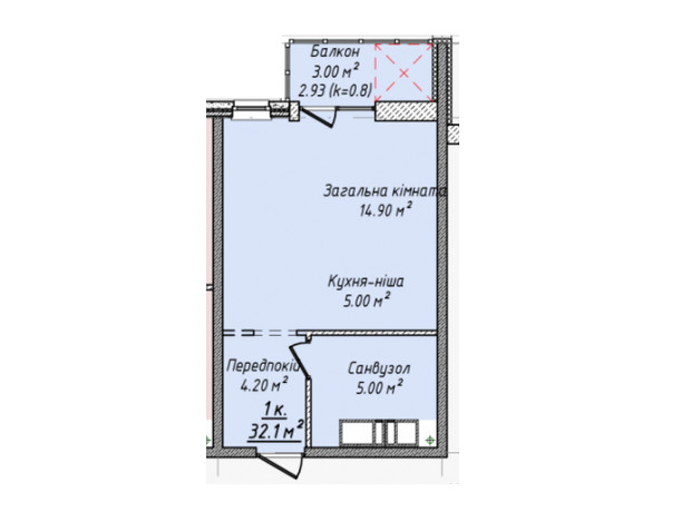 ЖК M.Park: планировка 1-комнатной квартиры 32.2 м²