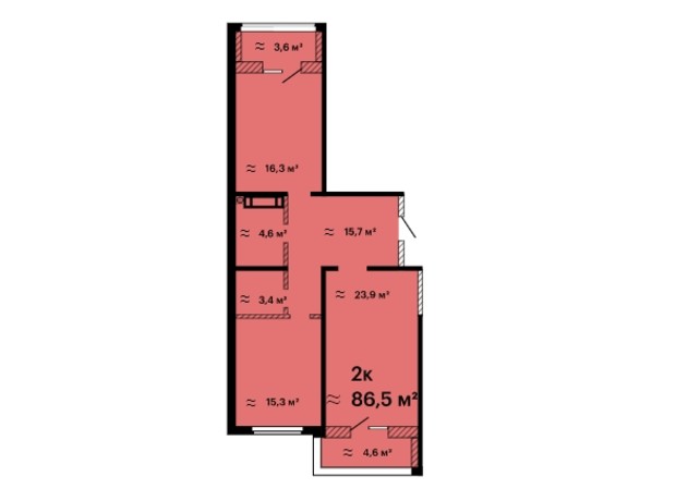 ЖК Оскар: планування 2-кімнатної квартири 87.4 м²
