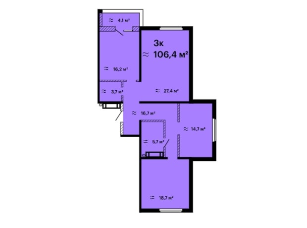 ЖК Оскар: планировка 3-комнатной квартиры 106.4 м²