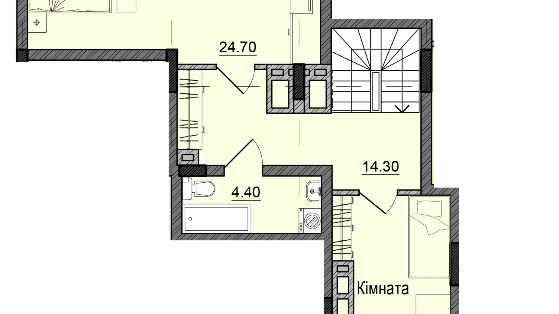 Планування багато­рівневої квартири в ЖК Акварелі Проспекту 92.1 м², фото 337459