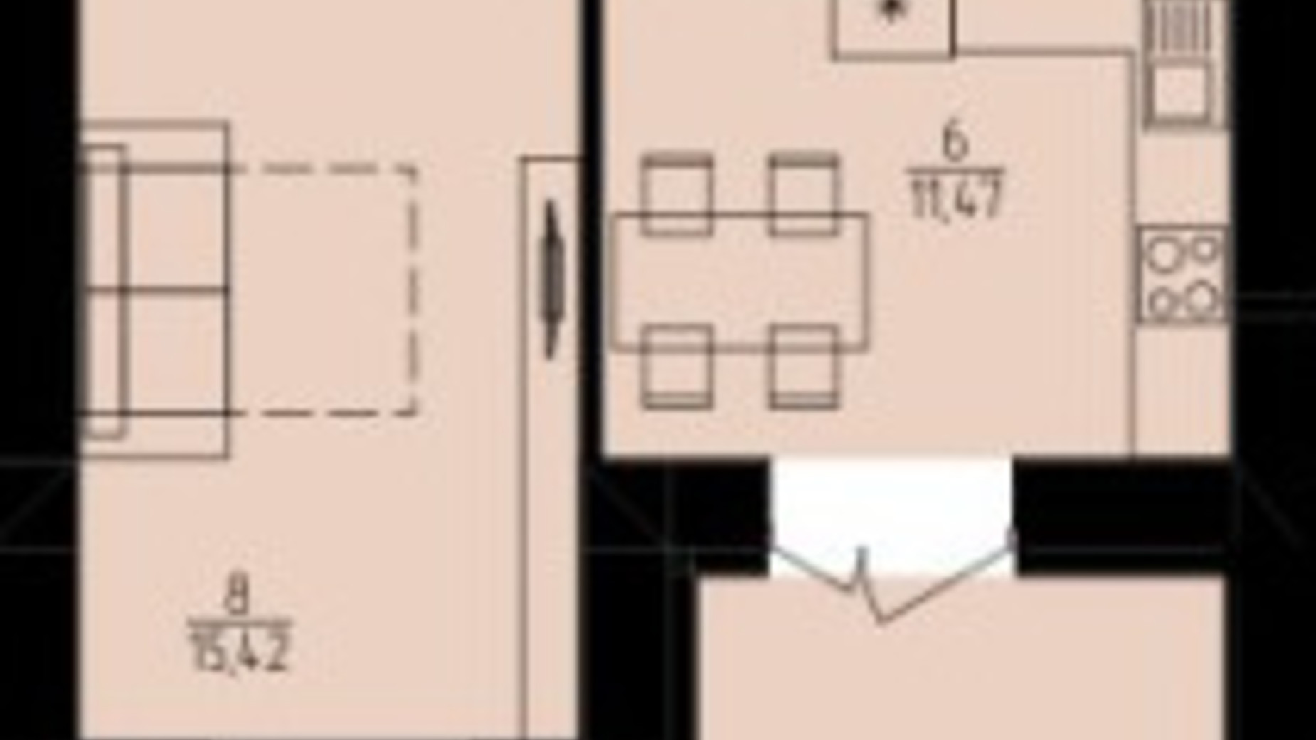 Планування 1-кімнатної квартири в ЖК Harmony for you 50.85 м², фото 337470