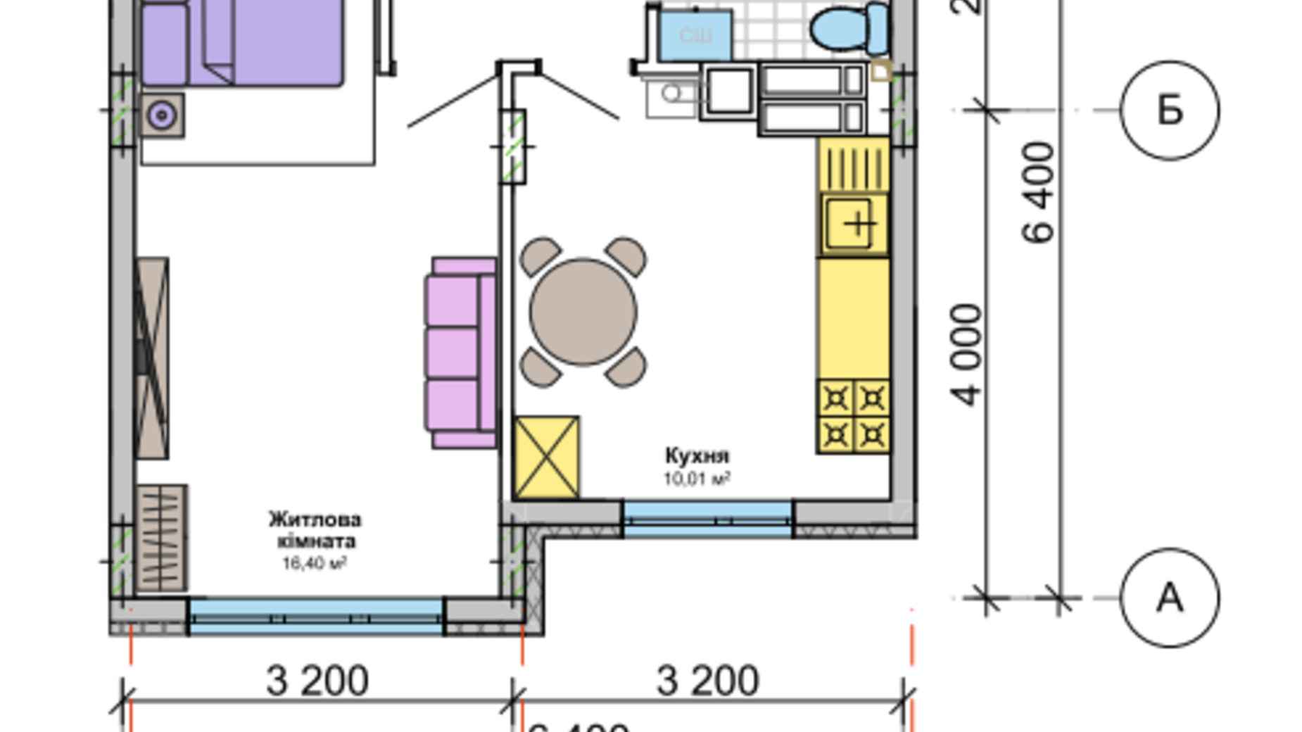 Планування 1-кімнатної квартири в ЖК Orange Park 34.41 м², фото 337887