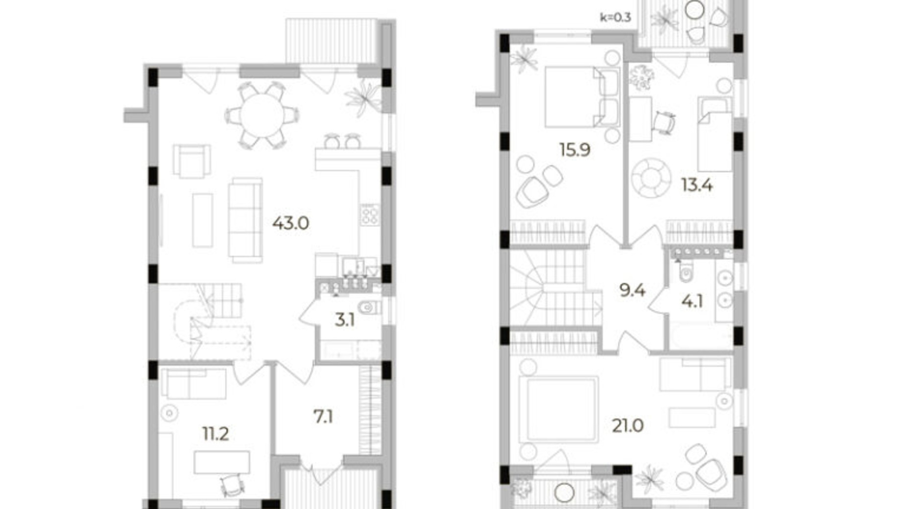 Планування таунхауса в Таунхаус Eastville 128.4 м², фото 337908