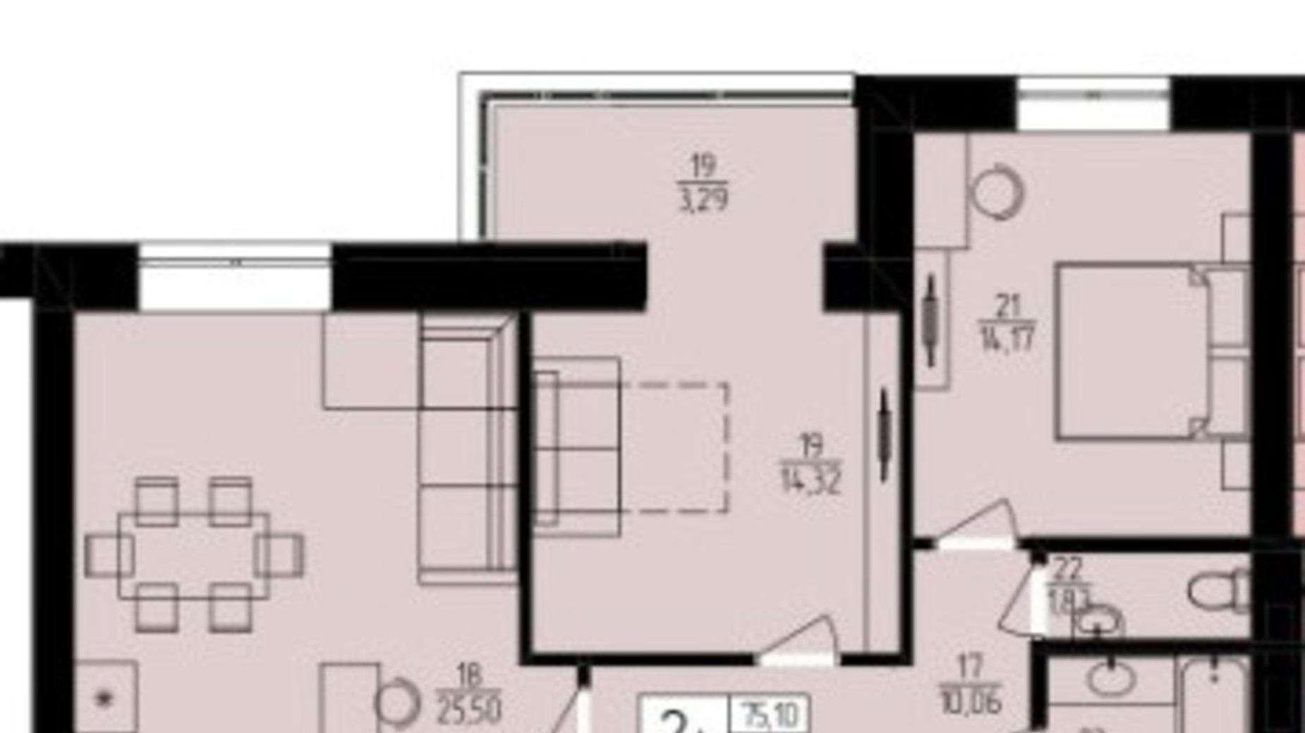 Планування 2-кімнатної квартири в ЖК Harmony for you 75.1 м², фото 338088
