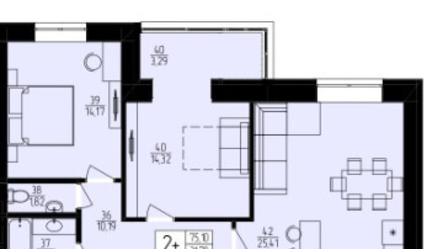 Планування 2-кімнатної квартири в ЖК Harmony for you 75.1 м², фото 338089