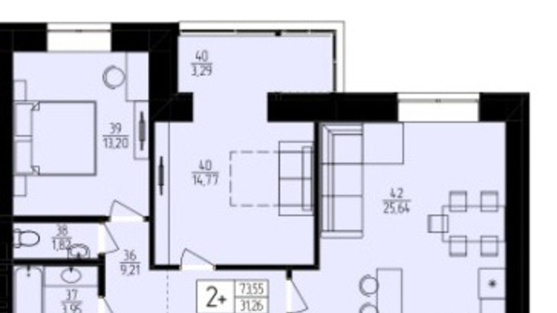 Планування 2-кімнатної квартири в ЖК Harmony for you 73.55 м², фото 338094