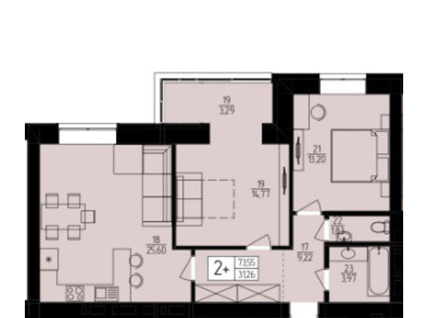 ЖК Harmony for you: планування 2-кімнатної квартири 73.55 м²