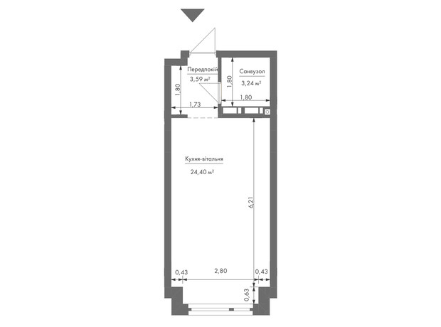 ЖК Gravity Park: планування 1-кімнатної квартири 31.2 м²