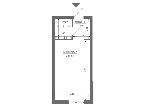 ЖК Gravity Park: планування 1-кімнатної квартири 29.7 м²