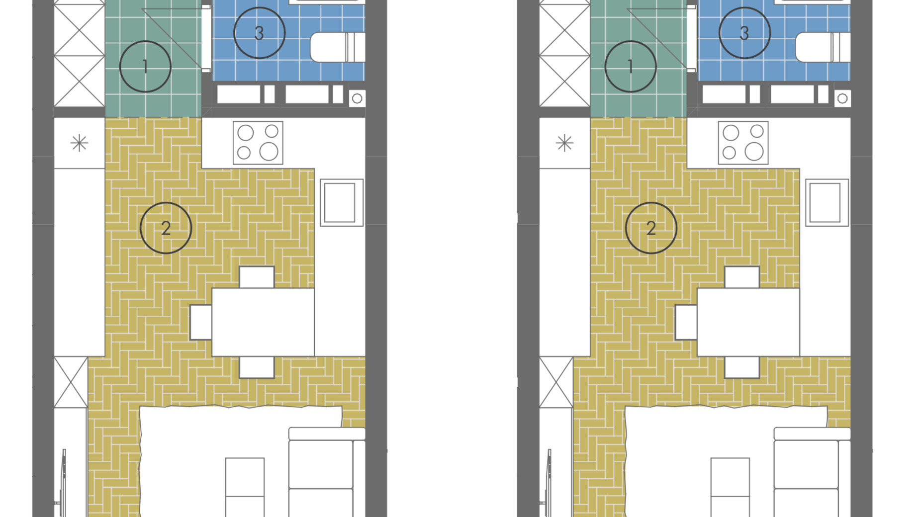Планировка апартаментов в ЖК Gravity Park 46.6 м², фото 338204