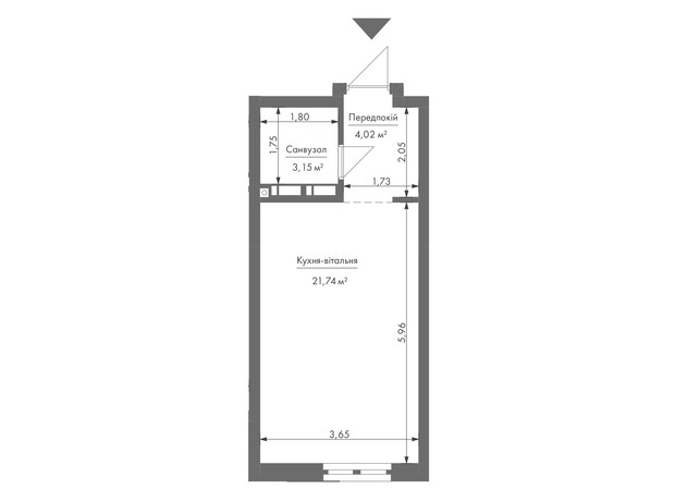 ЖК Gravity Park: планування 1-кімнатної квартири 28.9 м²