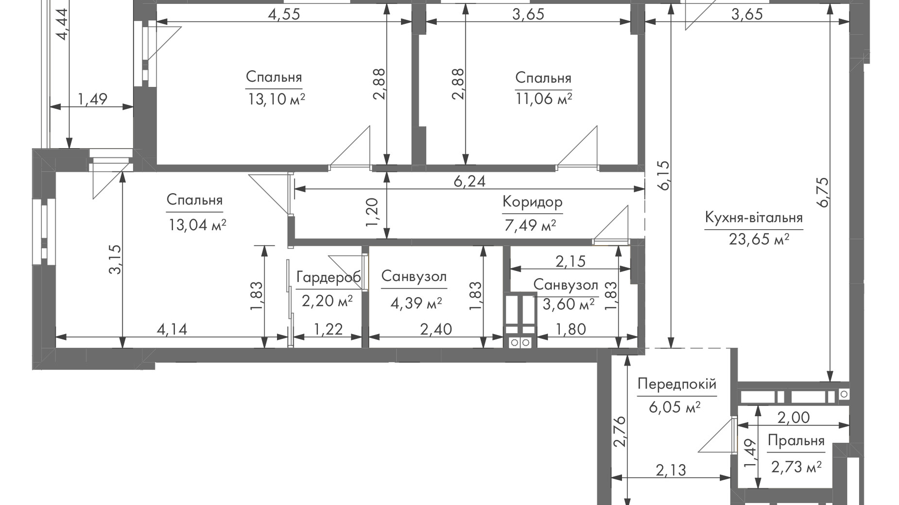 Планування апартаментів в ЖК Gravity Park 92.8 м², фото 338227