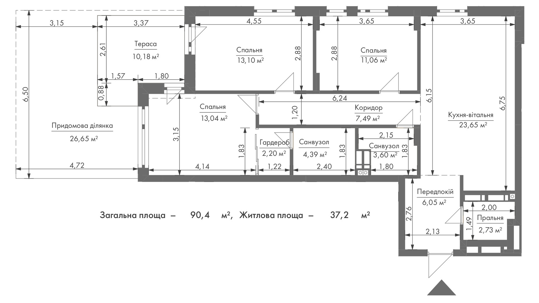 Планування апартаментів в ЖК Gravity Park 93.2 м², фото 338229