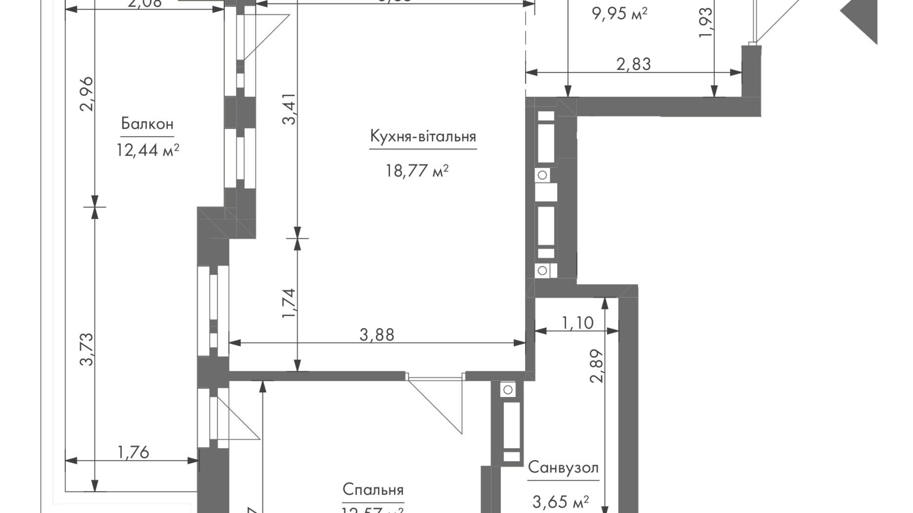 Планування апартаментів в ЖК Gravity Park 70.3 м², фото 338233