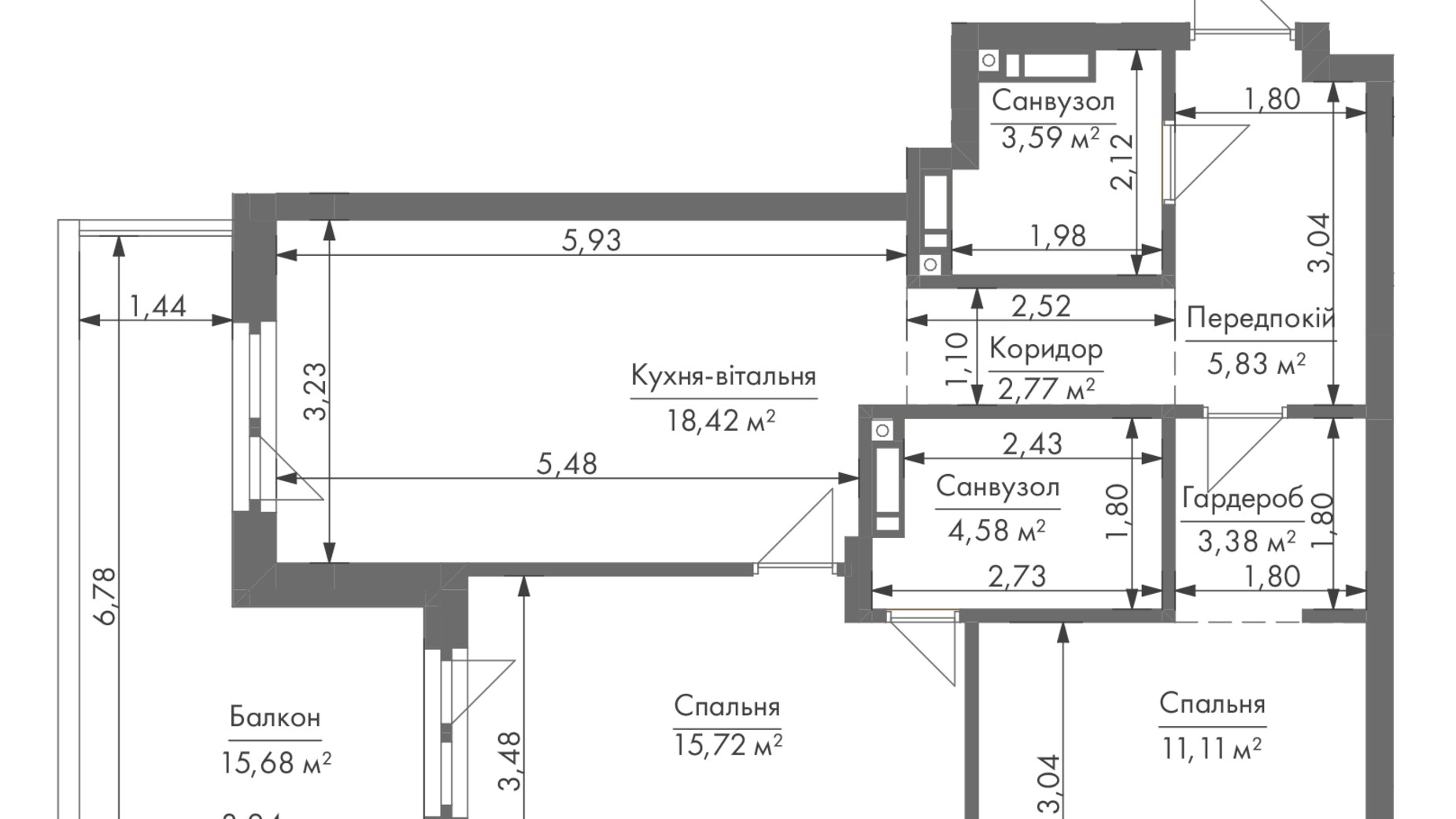 Планування апартаментів в ЖК Gravity Park 70.1 м², фото 338238