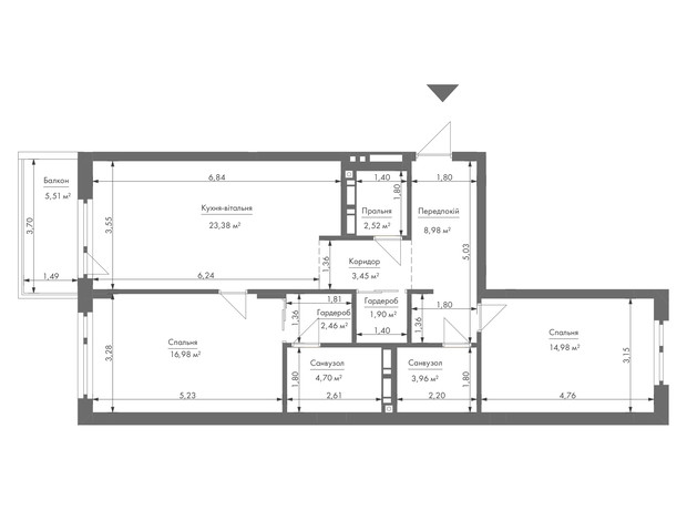 ЖК Gravity Park: планування 2-кімнатної квартири 85 м²