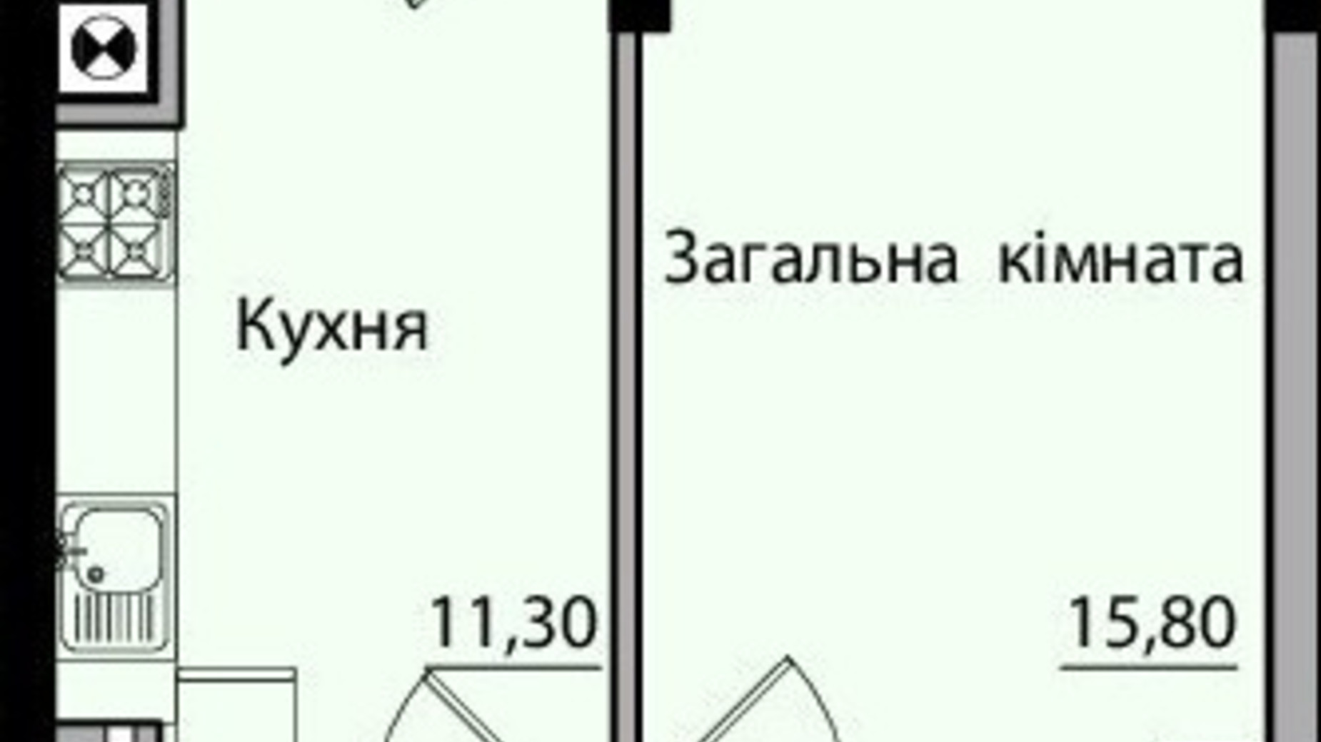 Планування 1-кімнатної квартири в ЖК Панорама 41.3 м², фото 338712