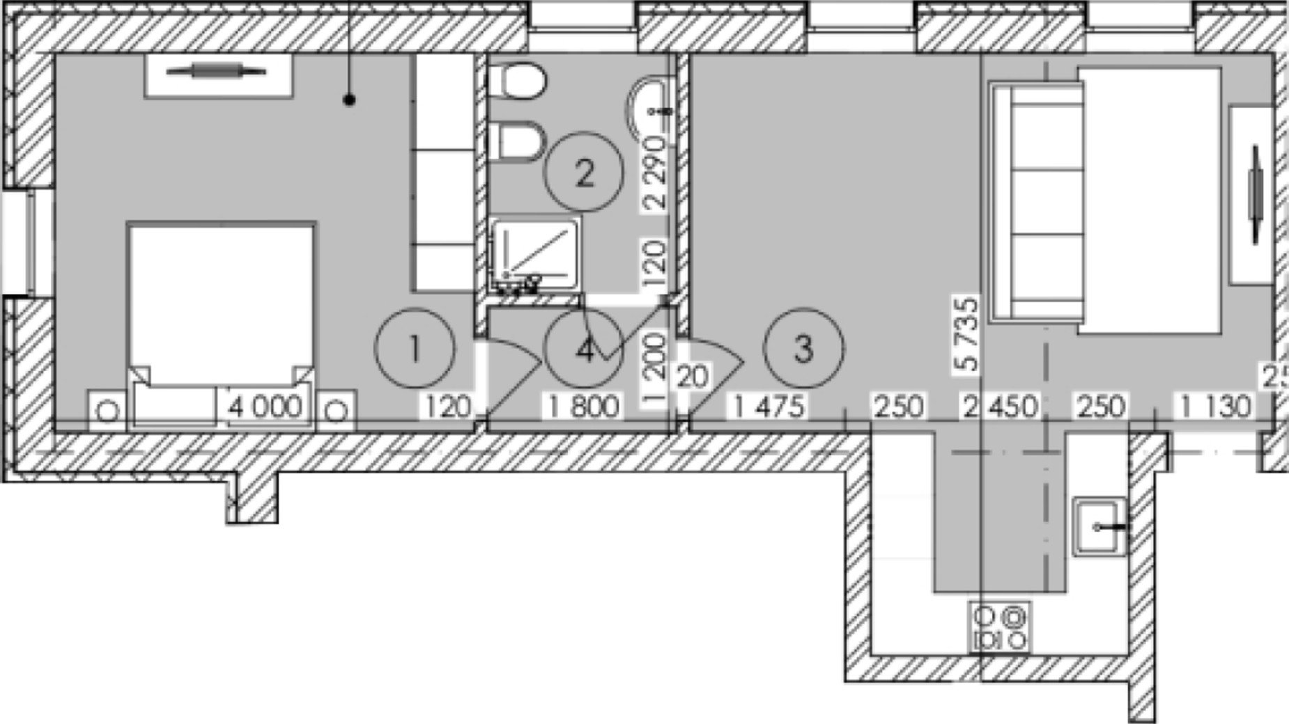Планировка 2-комнатной квартиры в КД Family Botaniq Garden 45.98 м², фото 338753