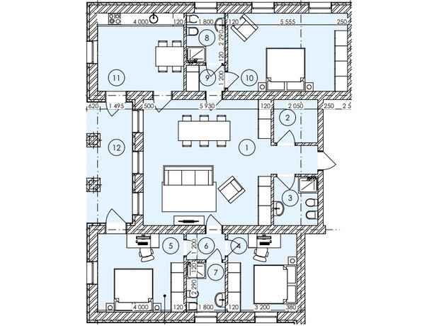 КД Family Botaniq Garden: планировка 4-комнатной квартиры 124.67 м²