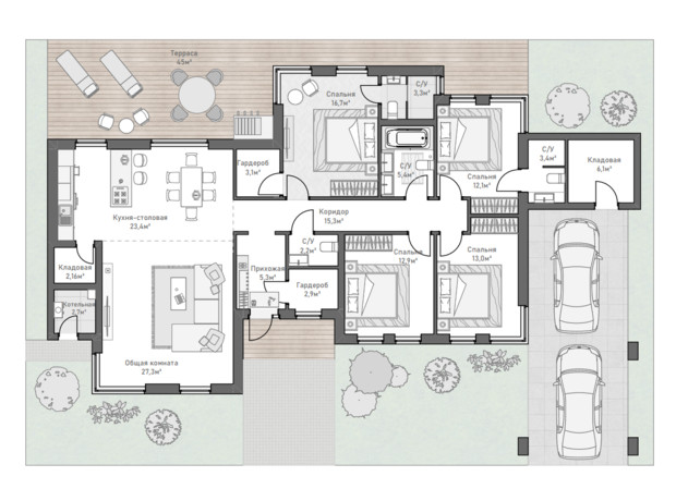 КГ 9 Элементов: планировка 5-комнатной квартиры 184.3 м²