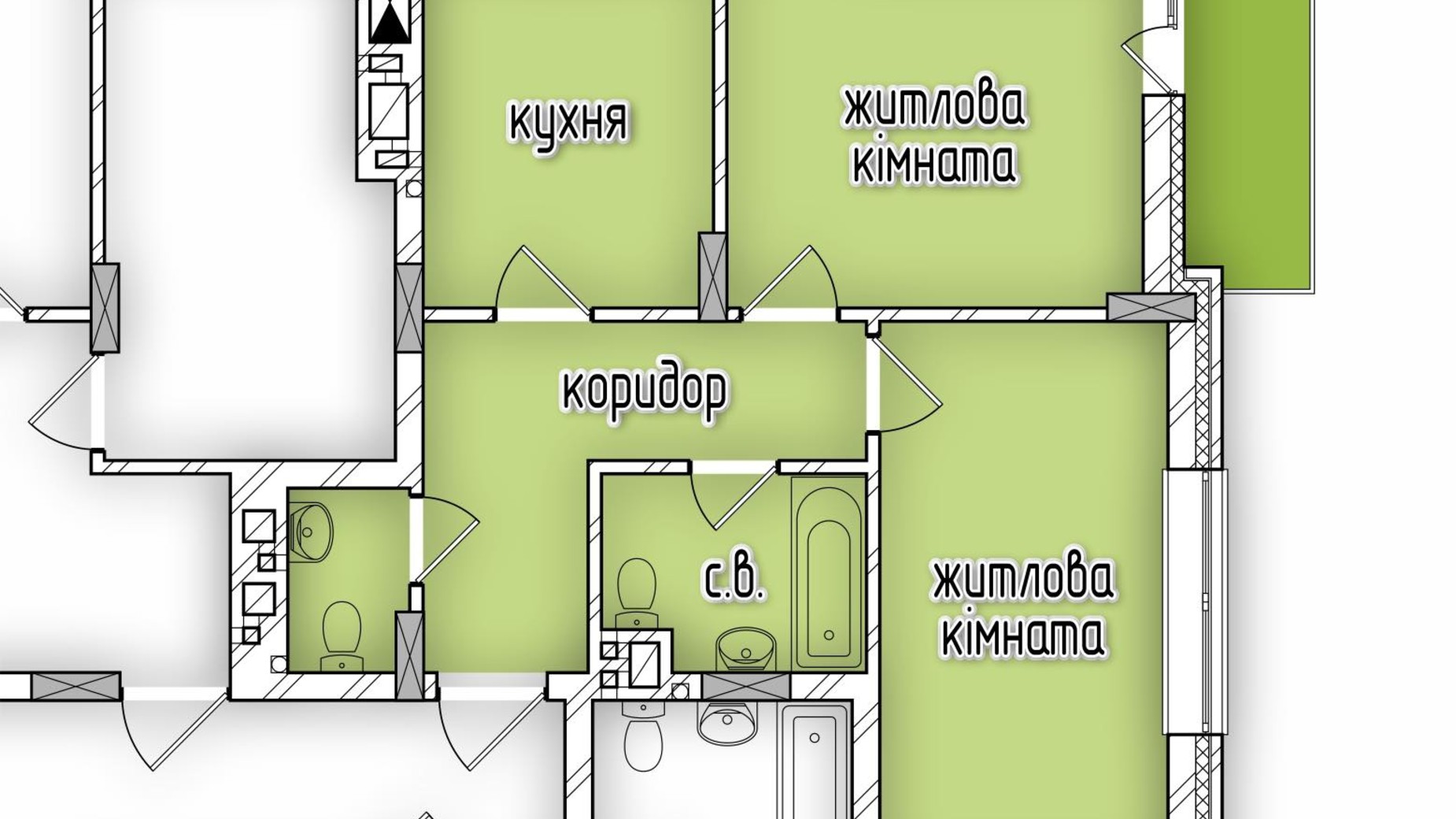 Планування 2-кімнатної квартири в ЖК вул. Козачука, 27а 51 м², фото 338981