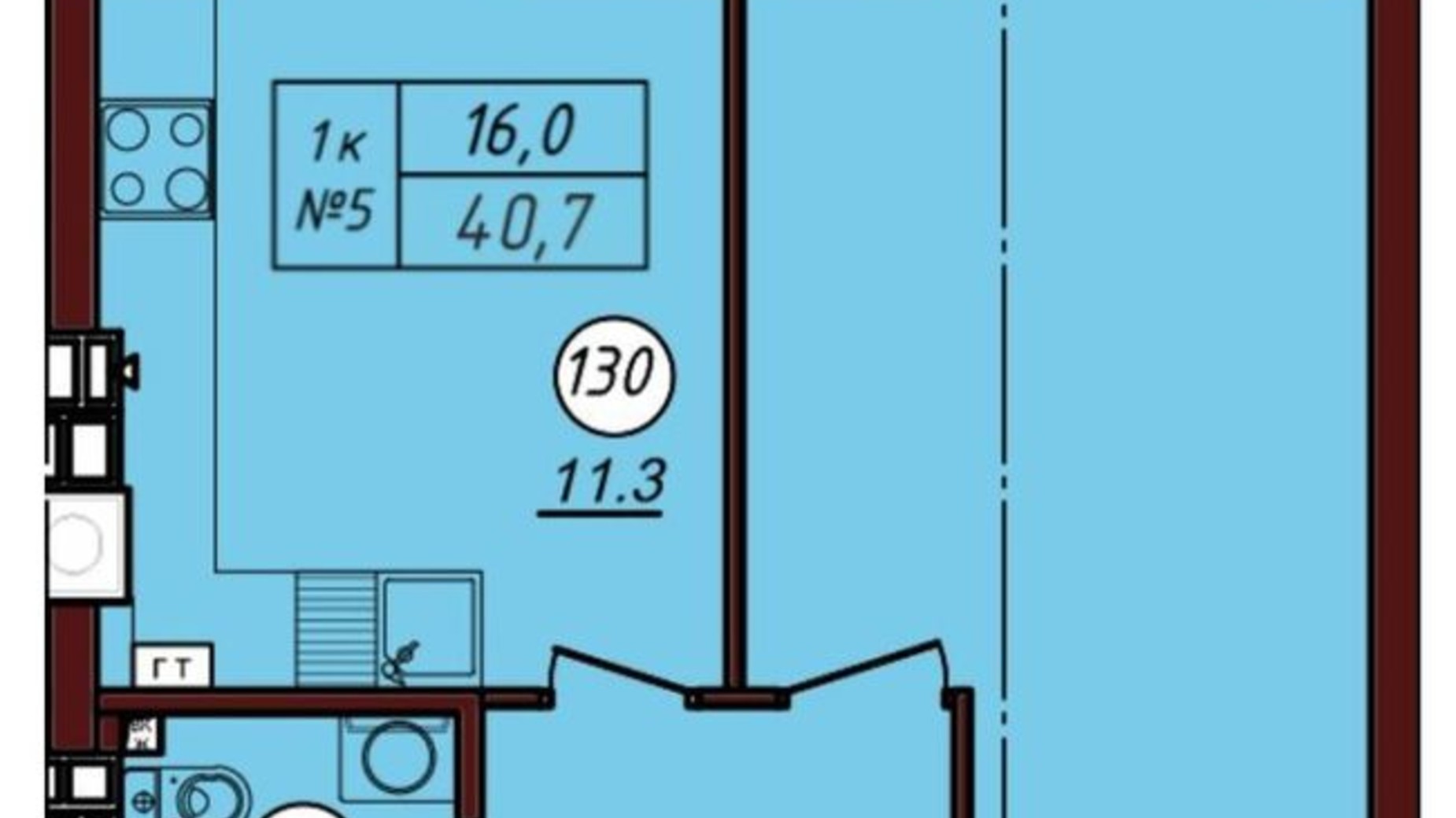 Планировка 1-комнатной квартиры в ЖК Соборный 40.7 м², фото 339074