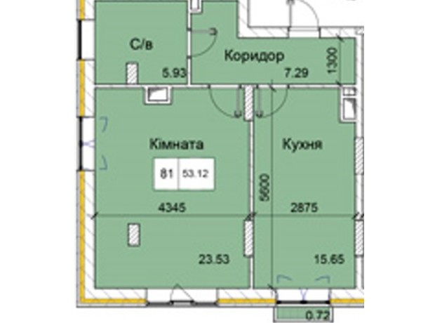 ЖК Love: планування 1-кімнатної квартири 53.12 м²